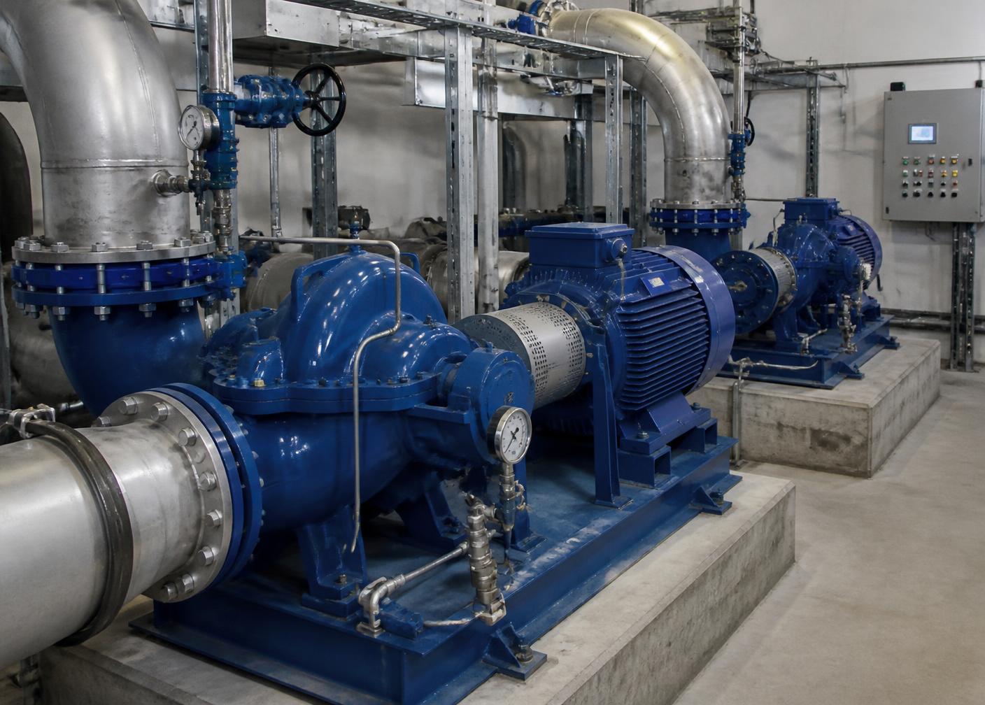 Centrifugal pump sets installed in a pumping station